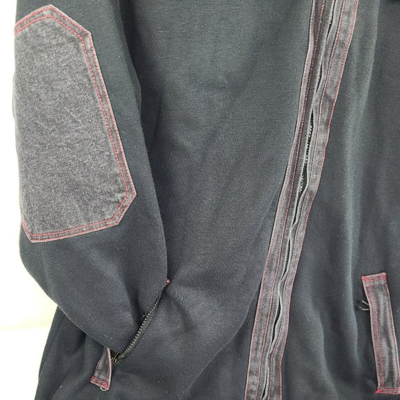Boom-X BX Mens 2XL Black Full Zip Hoodie Sweatshirt Denim Pockets Red Stitching - Picture 3 of 7